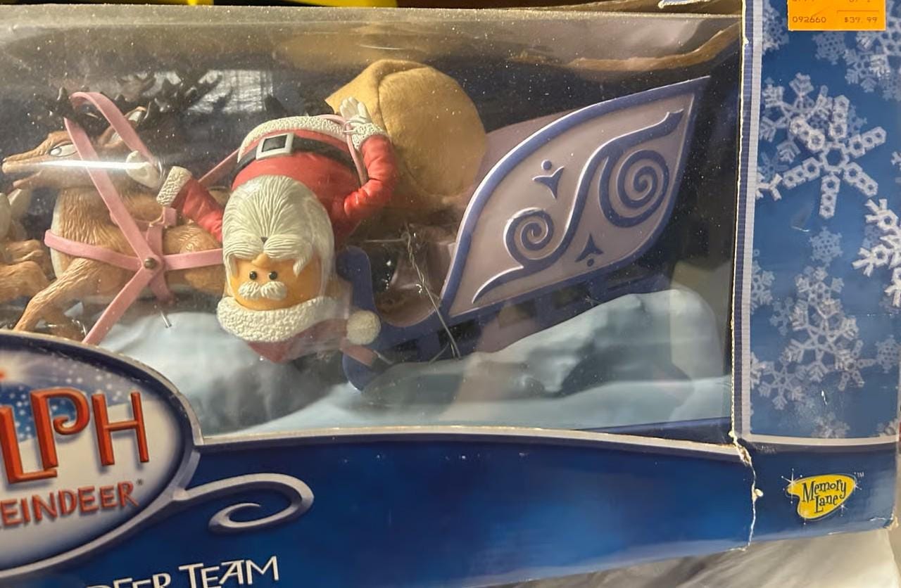 Memory Lane GIANT 3 FT. SET Rudolph Santa's Sleigh: Light-up Nose