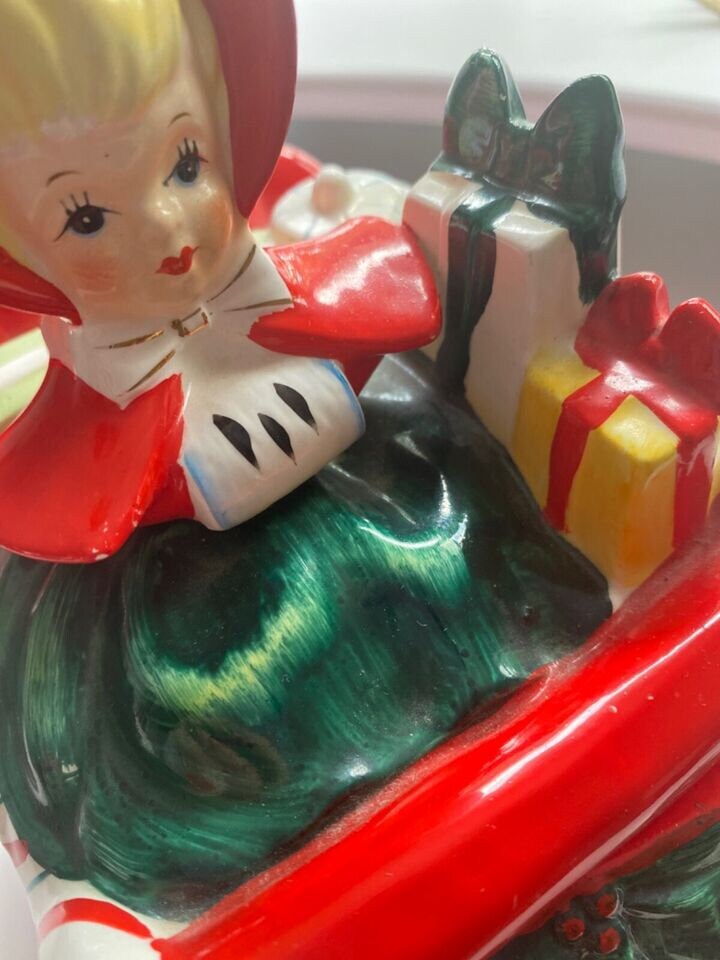 翼のとんとんちゃん　置物 1957 Geo Z Lefton Shopper Girl Candy Cane Sleigh Figurine - Etsy