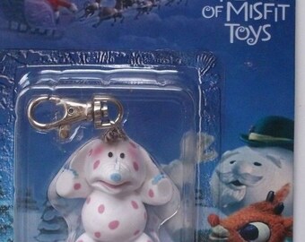 Very RARE Carded! Memory Lane Playing Mantis Pink Spotted Elephant Ornament Clip on Keychain Vintage Rudolph Island Misfit Toy