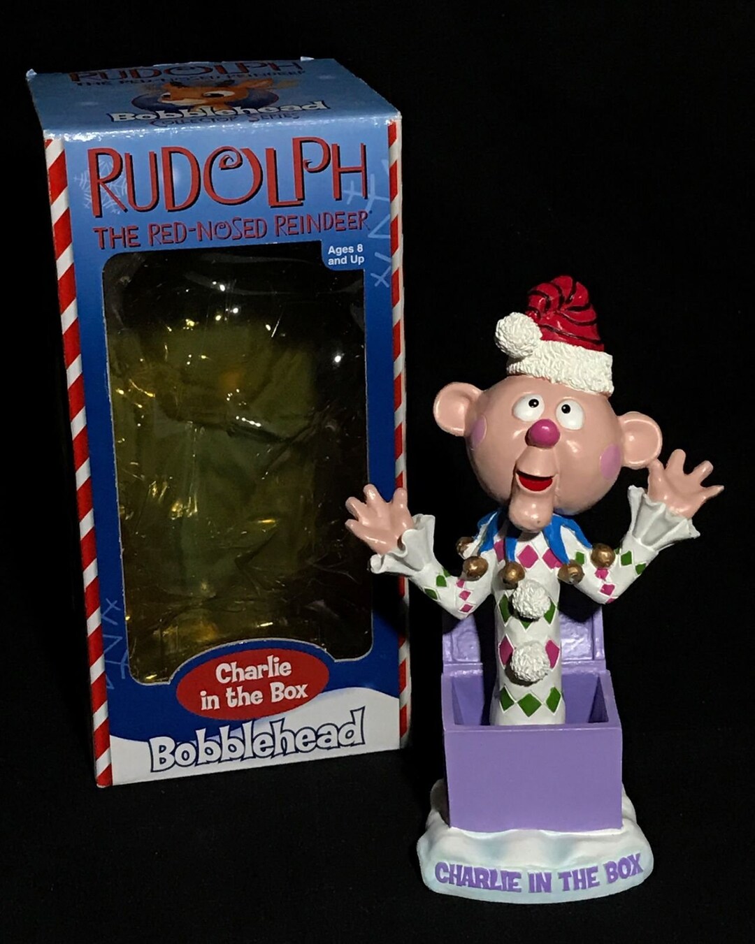 Charlie Jack in Box Bobblehead Nodder Vintage Rudolph Red Nose Reindeer