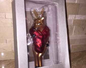Vintage Vixen Reindeer Ornament: Art Deco Blown Glass, Santa Baby Collection (MIB)