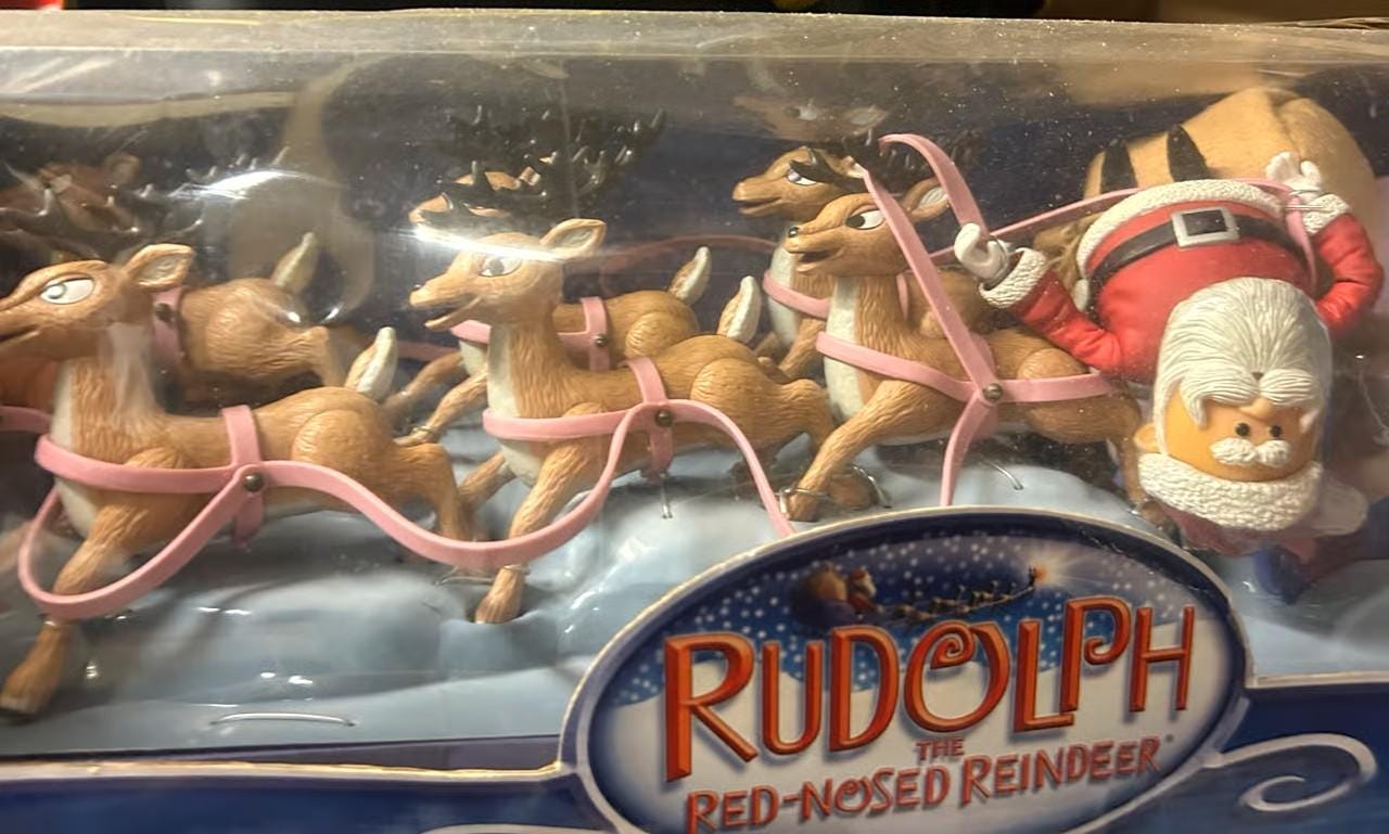 Memory Lane GIANT 3 FT. SET Rudolph Santa's Sleigh: Light-up Nose