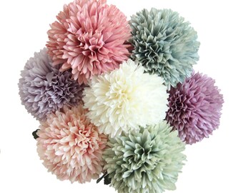 Set of 6 Artificial Dandelions 22in Tall White/Purple/Blue/Green/Red