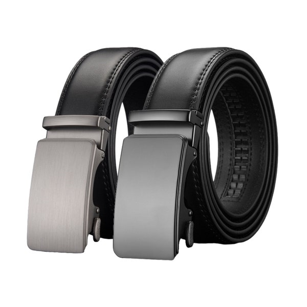 Custom-Fit Men's Gray Leather Ratchet Belt - Adjustable & Stylish up to 43"