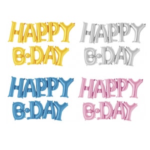 Air-Filled HAPPY B•DAY Backdrop Balloon Banner Gold/Sliver/Blue/Pink