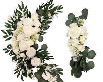 Artificial White Rose and Eucalyptus Wedding Arch Backdrop Decor - Set of 2