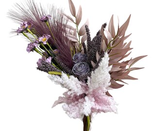 Artificial Purple Rose, Daisy, Barley Grass and Reed Bouquet Arrangement