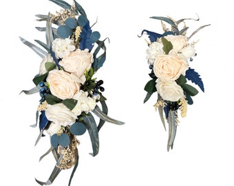 Navy Teal and Blueberry Wedding Artificial Welcome Sign Floral Set