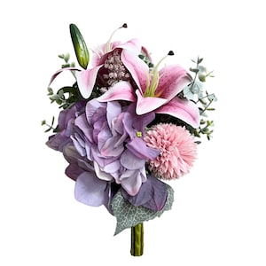 Künstliches Blumenstraußarrangement aus Lilie, Hortensie und Eukalyptus