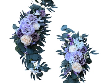2-Piece Purple and Cream Rose Arch Flower Set with Ribbon Backing