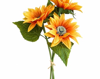 Real Touch PU Sunflower Bouquet, Artificial Sunflower Stems, Faux Flowers for Home Decor, Wedding Centerpiece, 3 Stems