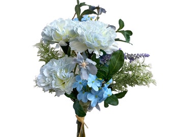 Blue Blossom Artificial Arrangement - 14" Carnation & Hydrangea Bouquet
