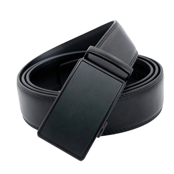 Sleek Men's Black Leather Ratchet Belt - Customizable to 43" Waist