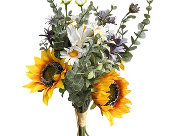 Artificial Sunflower Daisy and Eucalyptus Bouquet Arrangement