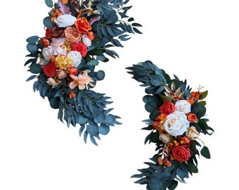 2-Piece Orange and White Rose Arch Set with Ribbon Backing
