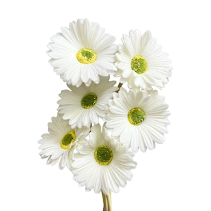 Lifelike Set of 6 Gerbera Barberton Daisy Artificial Flower Stems for Home Decoration White