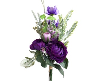 Imperial Purple Ranunculus & Clematis Bouquet - 17" Faux Floral Decor