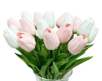 Belles tiges de fleurs de tulipes artificielles Real Touch de différentes couleurs (lot de 10)