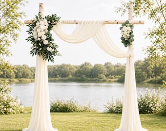 Ivory Wedding Arch Decor Set, Floral Arch + 2 Sheer Drapes, 28"x315" Fabric Panels, Ceremony Backdrop Kit
