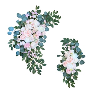 Hochzeitsbogen Blumenschmuck Set – 2-teiliges Kunstblumen-Arrangement mit rosa & weißen Rosen, Eukalyptus – elegantes Event-Dekor