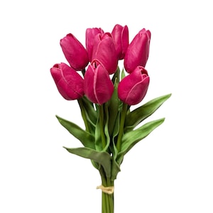 Beautiful Artificial Real Touch Tulip Flower Stems in Various Colors (Bunch of 10) Magenta