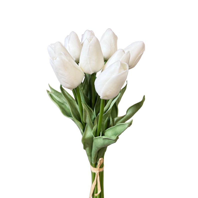 Beautiful Artificial Real Touch Tulip Flower Stems in Various Colors (Bunch of 10) White