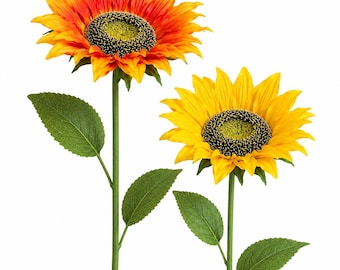 Real Touch Sunflower Stem, Artificial Sunflower Flower, Faux Sunflower Decor, PU Sunflower Stem, Wedding Centerpiece, Set of 2