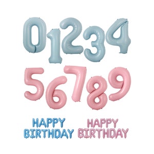 40in Numbers Foil Balloon 16in HAPPY BIRTHDAY Backdrop Balloon Banner Party Decoration Macaron Color Blue/Pink