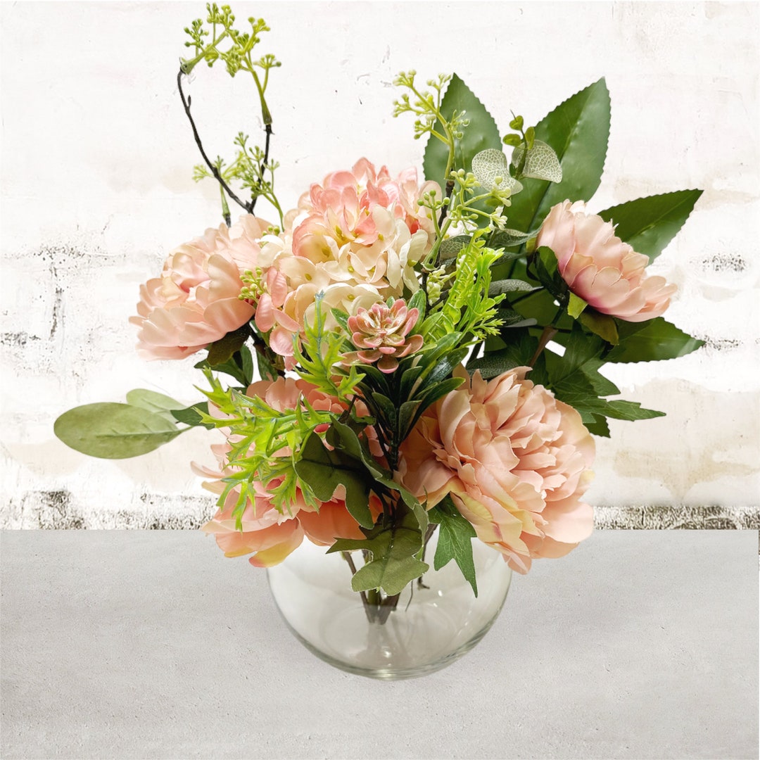 Artificial Peony Silk Flower Arrangement in Clear Glass Vase Etsy