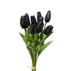 Beautiful Artificial Real Touch Tulip Flower Stems in Various Colors (Bunch of 10) Black