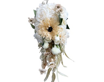 Elegant Waterfall-Style Bridal Bouquet with Ivory Blooms