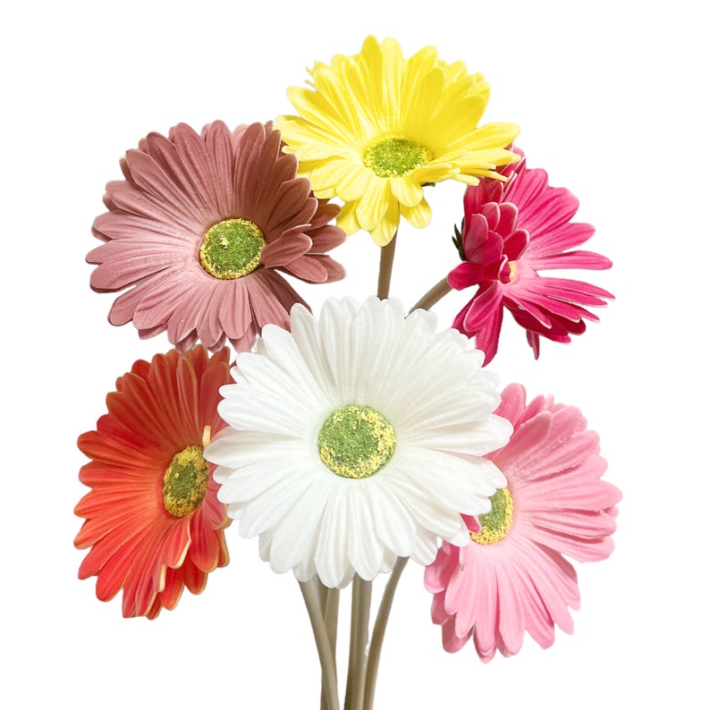 Lifelike Set of 6 Gerbera Barberton Daisy Artificial Flower Stems for Home Decoration Mixed