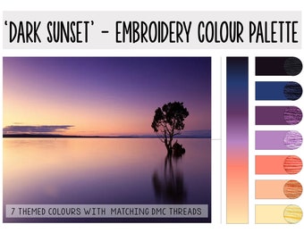 DMC thread colour palette - PDF download - 'Dark Sunset' themed color scheme, matching embroidery thread guide