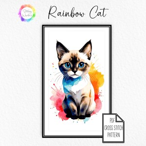 Kreuzstich Stickmuster Regenbogen Katze Kreuzstich Stickmuster Kreuzstich Stickvorlage Stickbild Stickerei Gobelin Stickerei Splatter Stickerei