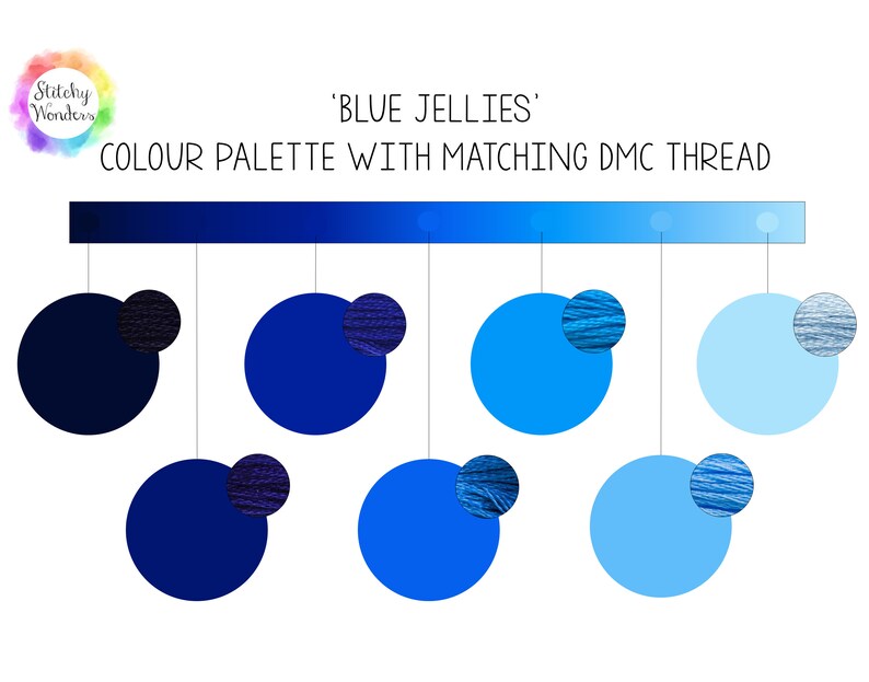 matching embroidery thread guide /'Blue Jellies/' themed color scheme DMC thread colour palette PDF download