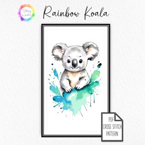 Kreuzstich Stickmuster - Regenbogen Koala - Kreuzstich Stickvorlage für das Sticken in einer Stickdatei