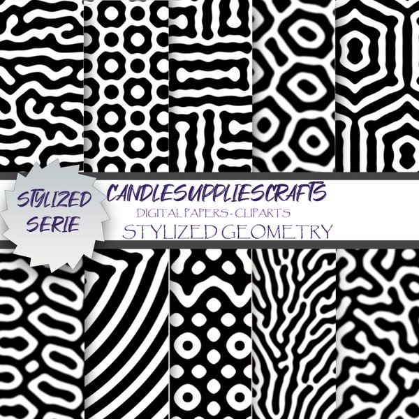 Bold and Beautiful Stylized Geometry Digital Paper Set - Perfect for Crafts and Projects - Seamless Pattern - Commercial Use