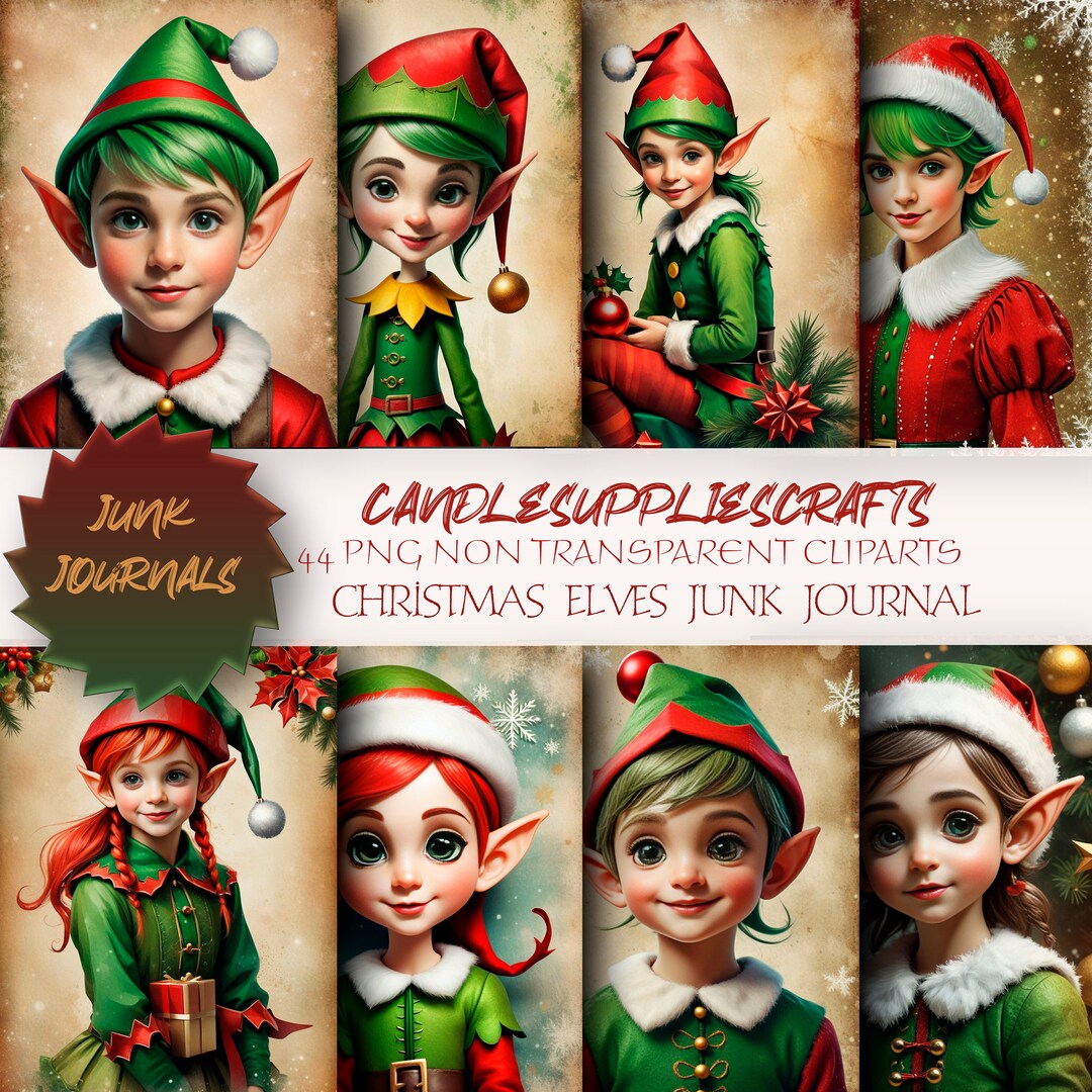 Christmas Elves Bundle Printable Old Paper and Vintage Letter Pages for ...