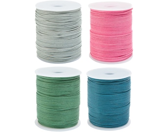 4 Rollen gewachste Baumwollschnur im Set - 1 mm oder 1,5 mm - 4 x 100 Meter - Farbset Grau-Pink-Grün-Blau - Für Ketten, Makramee, Schmuck