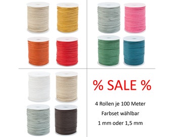 4 Rollen gewachste Baumwollschnur im Set - SALE - 1 mm oder 1,5 mm - 4 x 100 Meter - Farbset wählbar - Für Ketten, Makramee, Schmuck