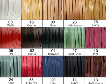 Flat leather cord | Width 4 mm | Thickness 1 mm | Color & length selectable | Very sturdy - For jewelry, creative leather projects - Vegetable tanned