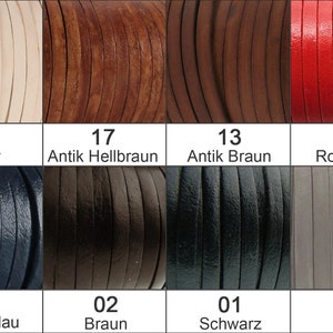 Flaches Lederband mit einer Breite von 5 mm und einer Dicke von ca. 1,5 mm. Ideal zum Basteln, für die Schmuckherstellung und fürs kreative Lederhandwerk