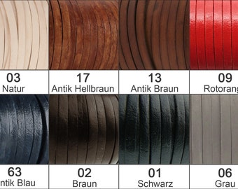 Leren band plat | Breedte 5 mm | Dikte ca. 1,5 mm | Kleur en lengte selecteerbaar | zeer stabiel - voor sieraden en doe-het-zelfprojecten - plantaardig gelooid