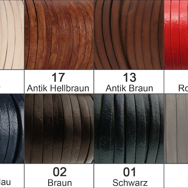 Lederband flach | Breite 5 mm | Dicke ca. 1,5 mm | Farbe & Länge wählbar | sehr stabil - Für Schmuck u. DIY-Projekte - vegetabil gegerbt