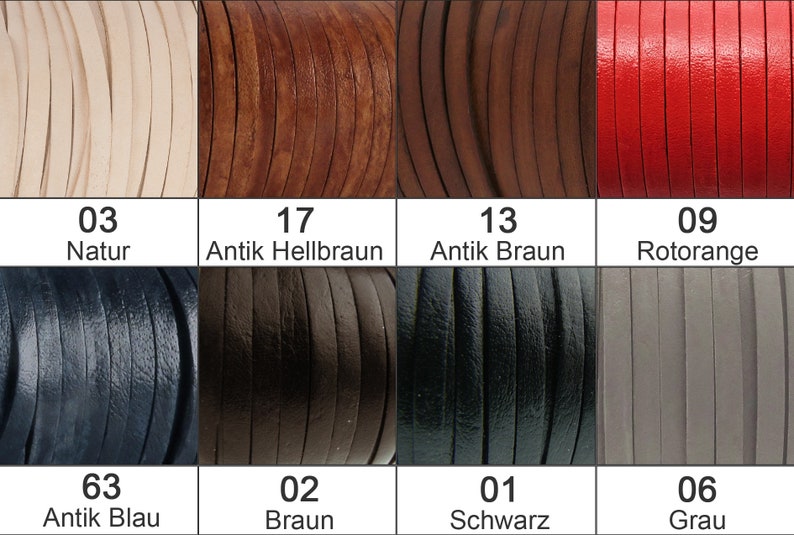 Flaches Lederband mit einer Breite von 5 mm und einer Dicke von ca. 1,5 mm. Ideal zum Basteln, für die Schmuckherstellung und fürs kreative Lederhandwerk