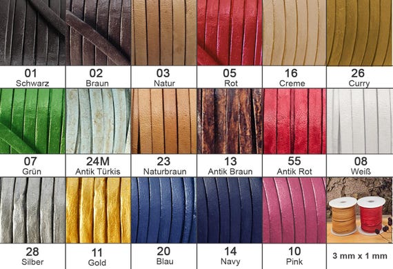 Lederband flach | Breite 3 mm | Dicke ca. 1 mm | Farbe & Länge wählbar (ab 3 Meter) | sehr stabil - Für Lederschmuck - vegetabil gegerbt