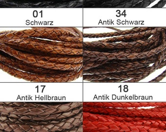 Geflochtenes Lederband 4 mm Durchmesser, Bolaband, Länge&Farbe wählbar, Farbe wählbar - Für Lederketten, Schmuck - Kreative Projekte, 1m-20m