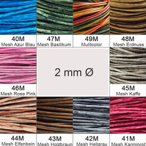 Leather cords 2 mm diameter - vegetable tanned, leather cords for leather necklaces, jewelry, choice of color - braiding and creative projects