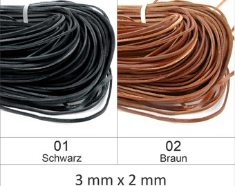 Eckiges Lederband 3 mm x 2 mm - Lederriemen mit hoher Festigkeit | Ideal für Schmuck und kreative Projekte