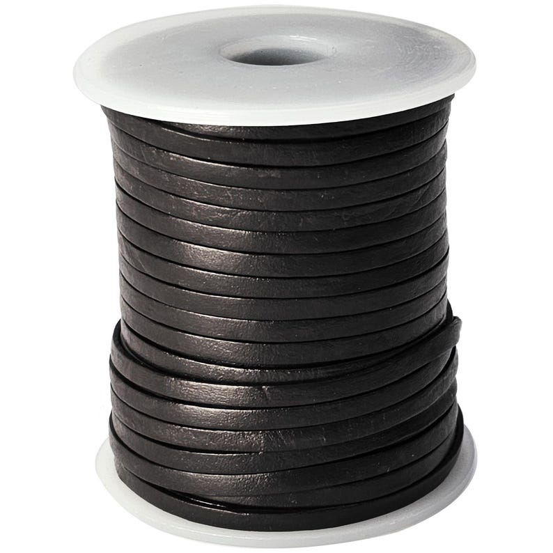 Flat leather cord | 3 mm wide | approx. 1 mm thick | Color & length selectable (from 3 meters) | Very strong - For leather jewelry - vegetable tanned 01 Schwarz